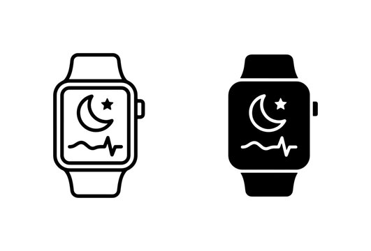 Smartwatch Icons, Night Mode Sleep Tracking, Moon Star Heartbeat Vector Set, Modern Digital Device Interface Elements