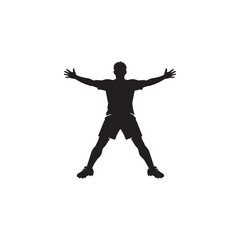 Fototapeta premium Soccer Player Goal Celebration Arms Wide Silhouette Vector – Black Male Football Athlete Champion Victory Pose Graphic for Sports Club Branding, Team Poster and Athletic Merchandise