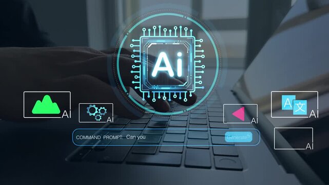 AI agent and artificial intelligence assistant with chatbot communication,smart content generation, prompt engineering,digital marketing tools,futuristic business automation technology.