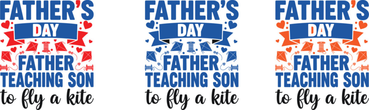 Father's day typography designs father and son kite flying illustration