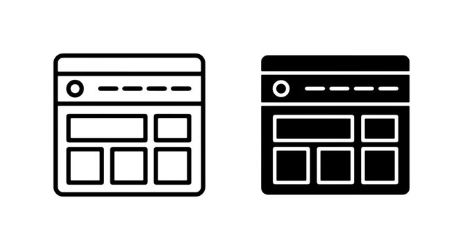 Web Page Layout Icons, Website Wireframe Templates, Digital Interface Design Elements, Responsive Screen Mockups, UI UX Design Symbols