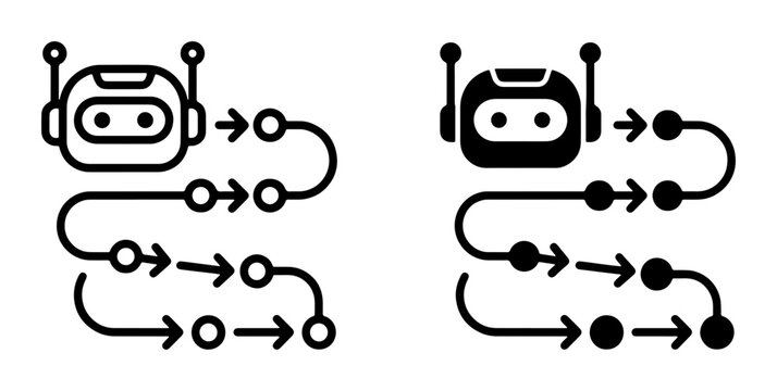 Robot Workflow Icons, Automation Process Flowcharts, AI Algorithm Steps, Machine Learning Sequence Diagrams, Vector Set