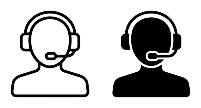 Customer Support Icons, Operator Headset Symbols, Call Center Person Silhouettes, Communication Service Graphics