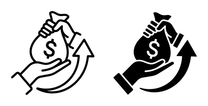 Money Bag Icon Set, Financial Growth Concept, Investment Return, Income Increase, Cash Flow Symbol, Business Finance Vector Graphics