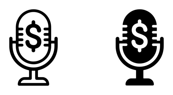 Microphone with Dollar Sign Icons, Audio Recording Symbol, Podcast Monetization, Business Finance, Vector Graphics Set