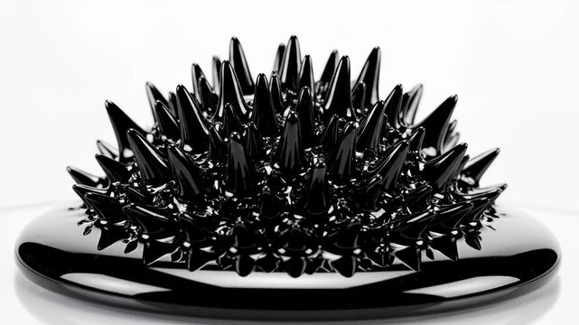 Black liquid spikes on reflective surface emphasizing sleek aesthetics and strong visual impact