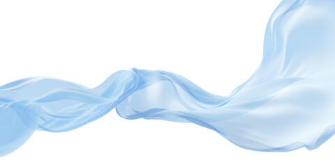 Fototapeta premium Light blue sheer fabric flowing in the wind isolated on transparent background with copy space 3D render