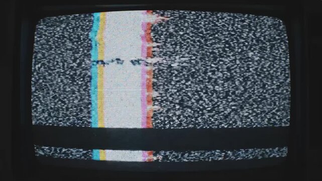 Static Television Screen with Glitching Analog Noise and Test Pattern