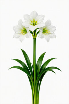 Elegant White Amaryllis Stem On White