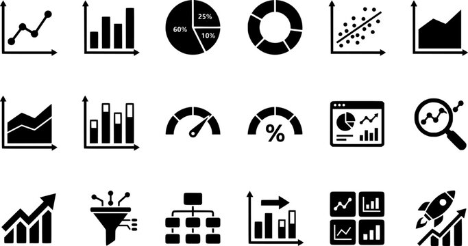 Planning Business Analytics Chart Set Featuring Graphs Pie Charts Data Dashboards and Financial Metrics Vector Illustration