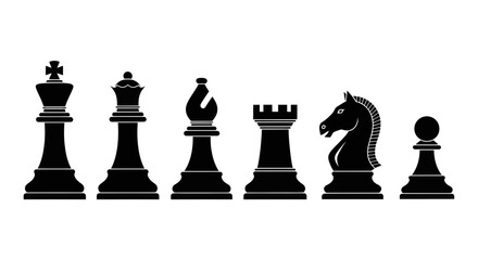 Black Chess Pieces Silhouette - King, Queen, Bishop, Rook, Knight, Pawn © aa