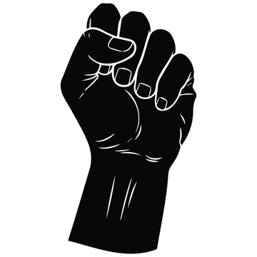 Raised fist vector silhouette illustration with line art showing protest power and unity.