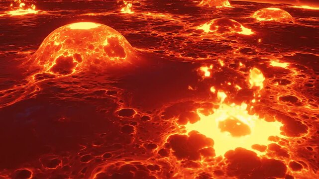 Lava Bubbling Surface with Fiery Molten Eruptions