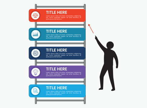 Creative Ladder Style Business Infographic Template with Human Silhouette and Success Growth Concept Design
