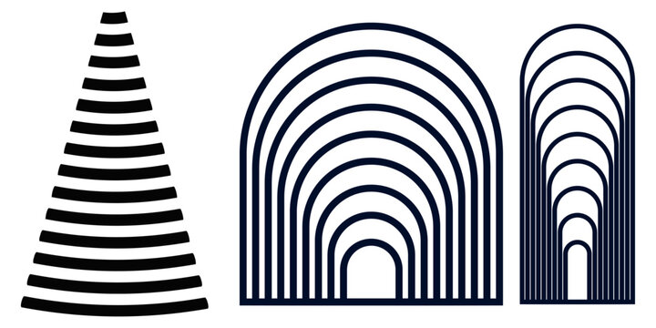 Abstract architectural design of a futuristic 3d spiral tunnel with a black metal circular pattern and curved light lines creating a motion perspective maze