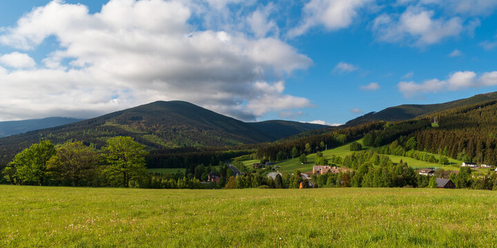 View from Brst hill above Filipovice settlement in Jeseniky mountains in Czech republic