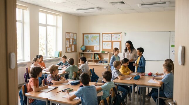 Everyday classroom with built-in air protection and discreet biosecurity systems