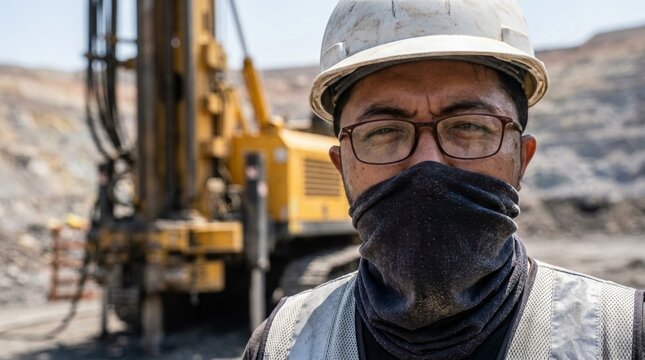 Rugged Mining Driller Working at Quarry Site Portrait