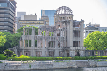 Hiroshima Peace Memorial and Atomic Bomb Dome Riverside Cityscape