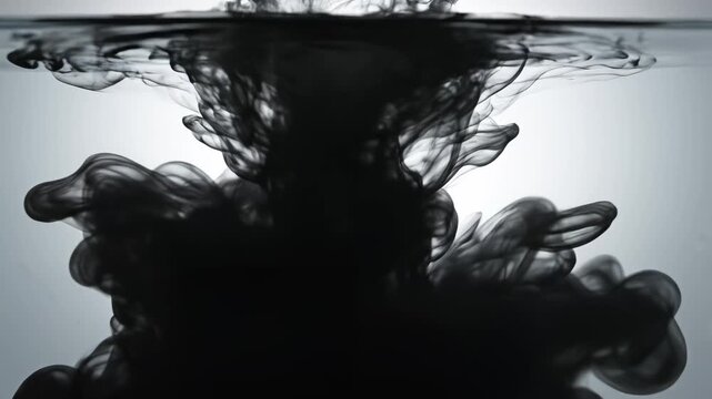 Black ink dispersing in water highlighting vibrant colors and contemporary design