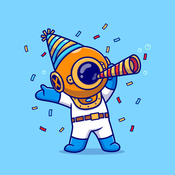 Cute Diver Celebrate Birthday Party Cartoon 