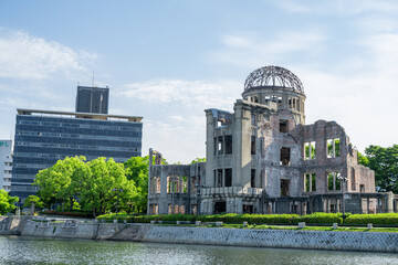 Hiroshima Peace Memorial and Atomic Bomb Dome Riverside Cityscape