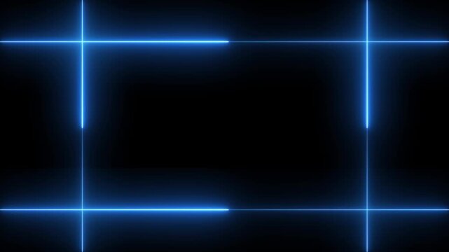 Neon blue glowing frame border animation, abstract digital light lines overlay for cinematic presentation