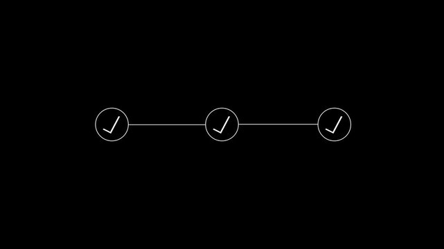 Minimalist progress bar animation with three checkmarks for task completion and workflow ui animation