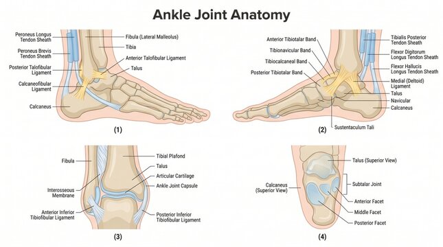 Ankle joint anatomy poster with ligament complex and subtalar detail