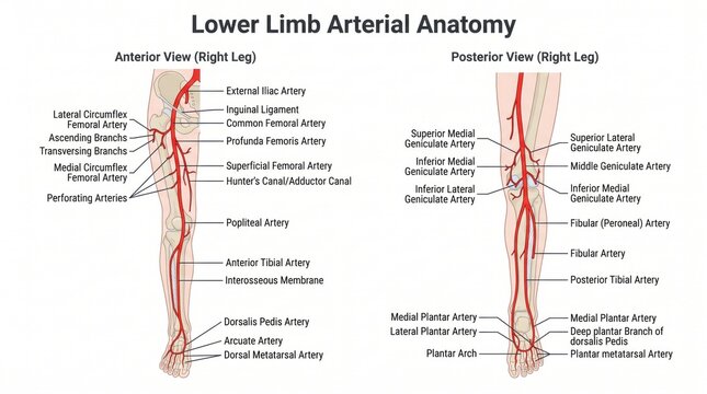 Anterior and posterior lower limb arterial anatomy chart