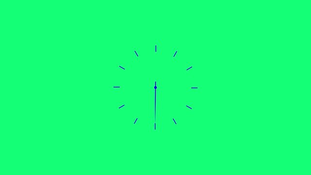 Minimalist analog clock face animation on green screen, seamless time passing loop for editing and motion