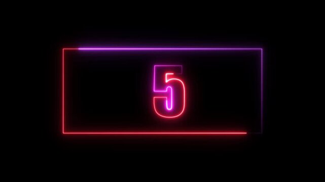 Neon countdown timer with glowing red and purple border, digital motion for event intro and broadcast