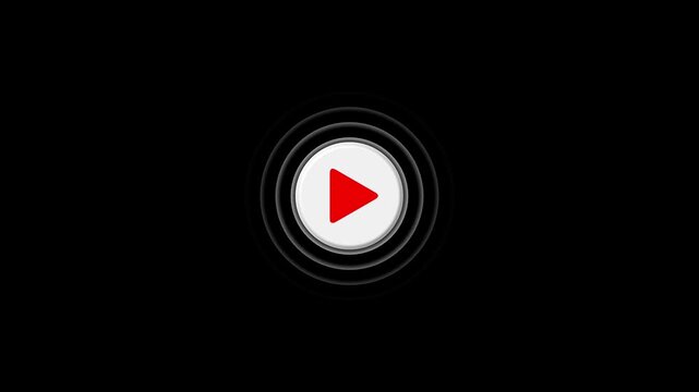 Play button animation with pulsing ripple effect on black background, for digital media, and user interface