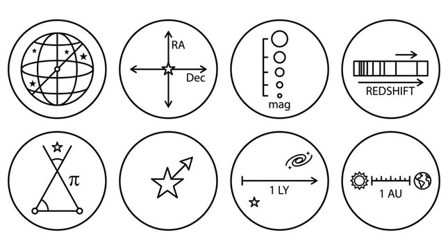 Elegant vector SVG Space Cosmos Outline Icons collection, depicting astronomical concepts, celestial navigation, and scientific elements for digital design