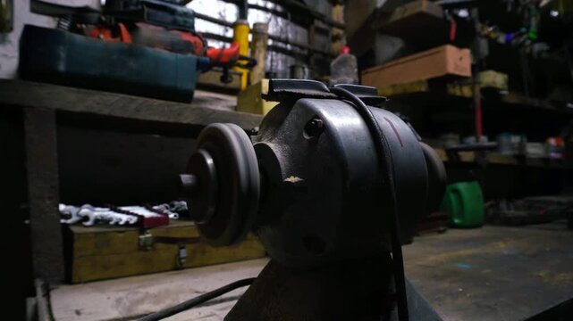 old sharpener for sharpening and processing metal or wood with two wheels