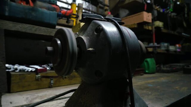 old sharpener for sharpening and processing metal or wood with two wheels