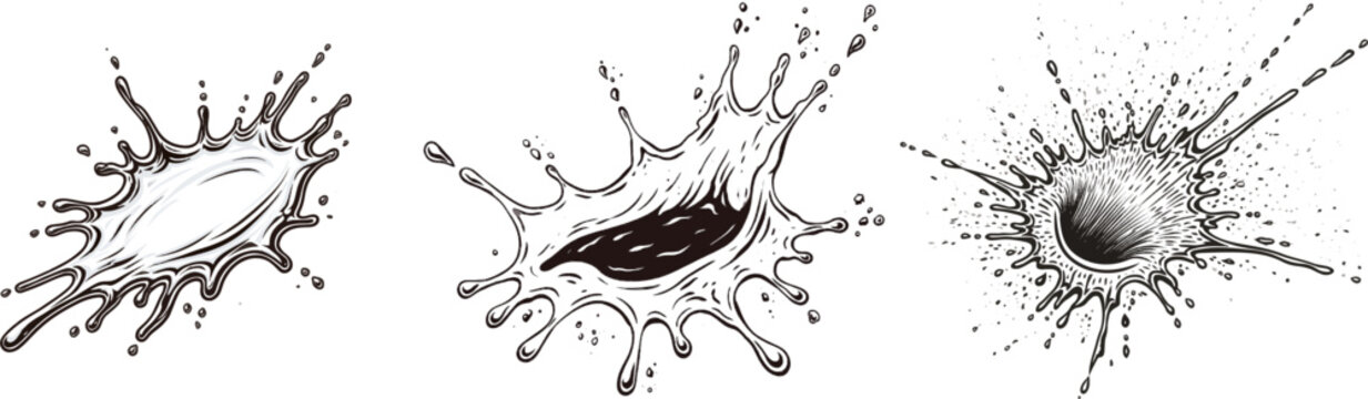A striking espresso brown splatter, dynamic and explosive against a pristine white backdrop, showcases sharp directional spray and clean boundaries for high-quality vector tracing