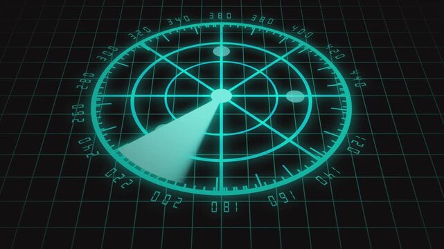 Teal glowing radar screen animation digital technology blip signal tracking surveillance. Teal radar screen animation futuristic technology digital display blip signal tracking.