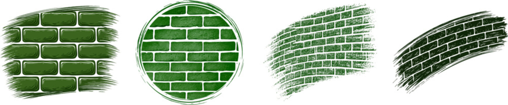 A detailed green brick wall texture with crisp mortar lines is isolated on a pure white background, ideal for vector design projects