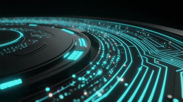 Futuristic Circuit Board Interface with Glowing Blue Lines