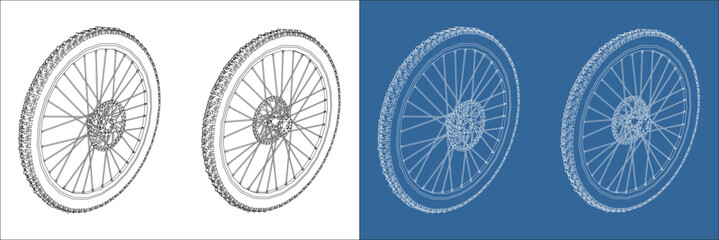 Naklejka premium Isometric Perspective and Cross Section Detail of Downhill MTB Bike Wheel Rim Blueprint