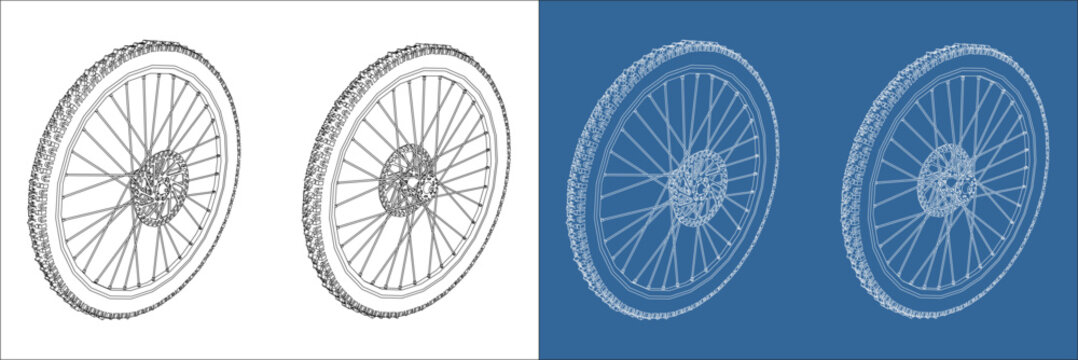 Isometric Perspective and Cross Section Detail of Downhill MTB Bike Wheel Rim Blueprint
