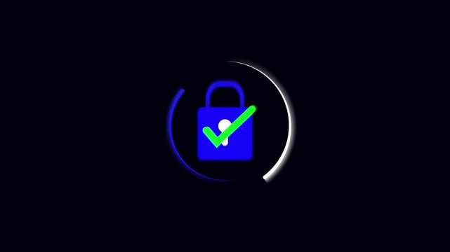 Looping animated padlock security checkmark digital protection verified authentication success safe. Animated padlock security checkmark looping animation cyber security.