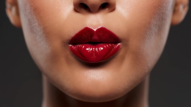 Closeup of womans lips with red lipstick ideal for creative backgrounds and modern web design