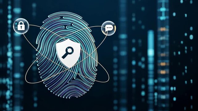 Digital thumbprint with shield icon and network in secure data space, biometric safety concept, Customer care, Online support