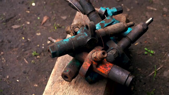 old high pressure diesel injectors after repair and adjustment