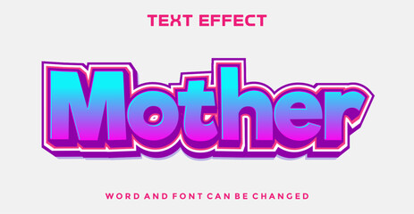 Fototapeta premium Mother 3D Text Effect with Cyan and Pink Gradient Typography on Light Grey Background