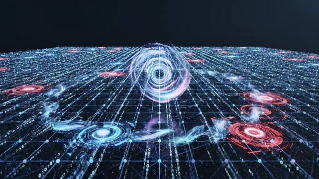 Abstract Digital Network Flow of Binary Code and Futuristic Data Streams.