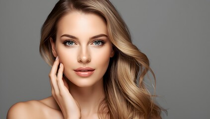Fototapeta premium Fashion Beauty Model with beautiful hairstyle over gray background
