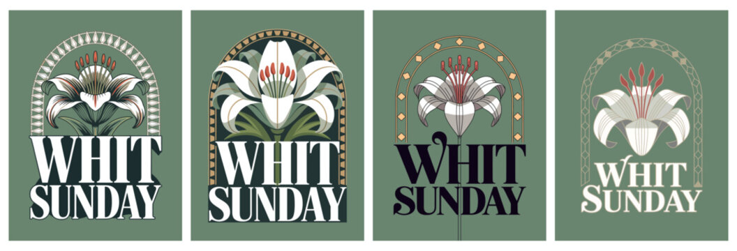 Whit Sunday Christian Floral Dove Celebration Poster Set Illustration